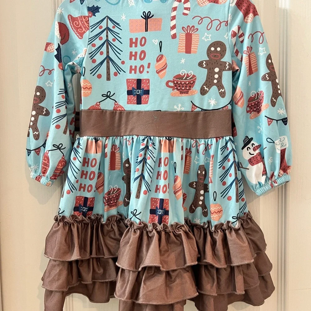 Christmas Long Sleeve Dress with Ruffle Hem 2T length 19 inches